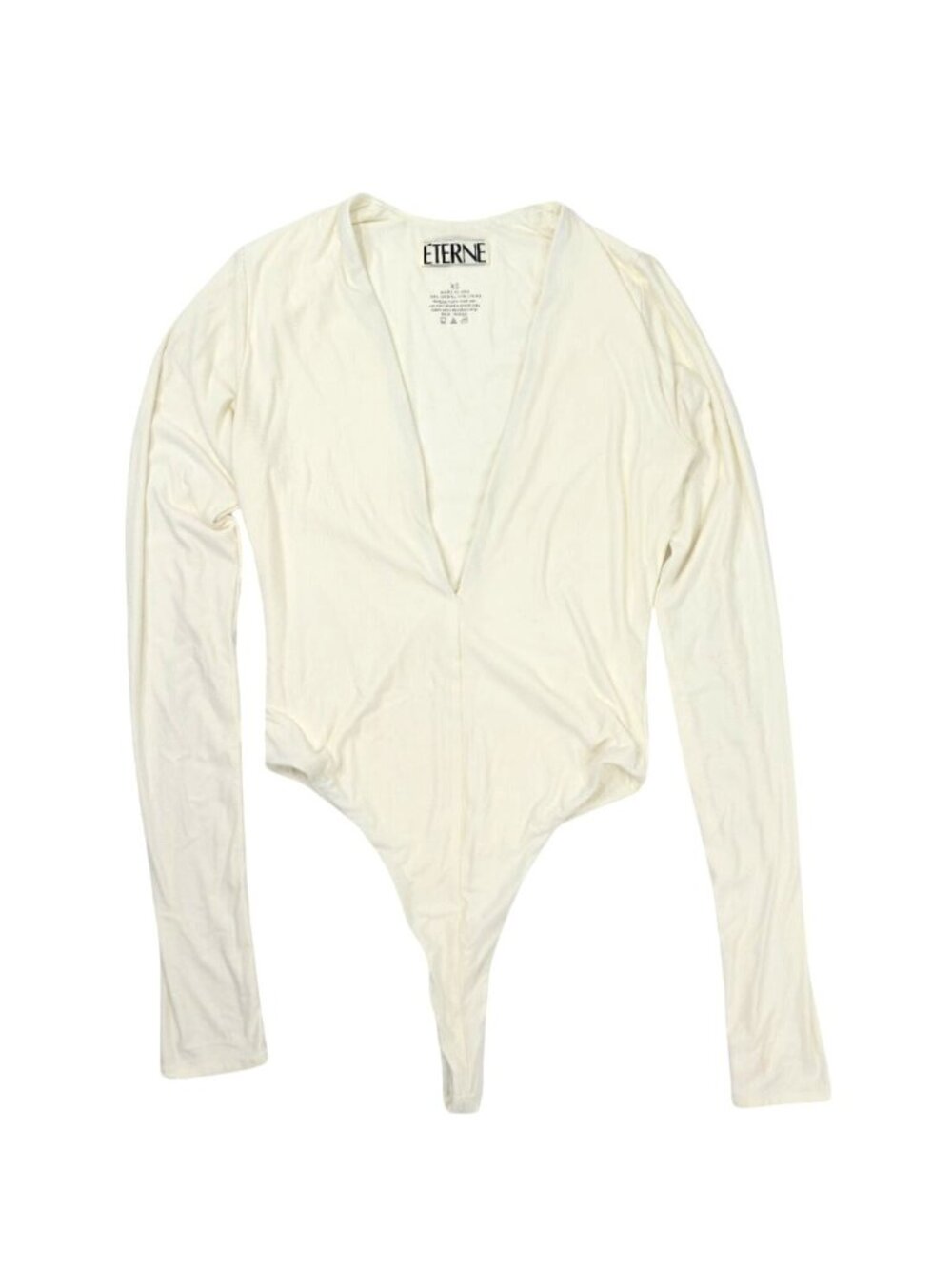 ETERNE Long Sleeve Deep V Bodysuit in White